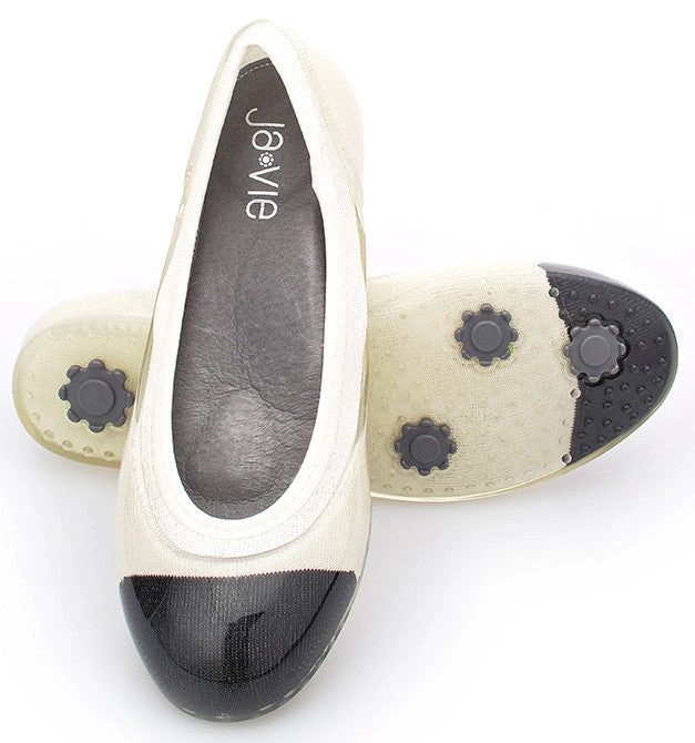Ja-Vie Black Cap/White Jelly Flats: Effortless Chic & Comfy Footwear